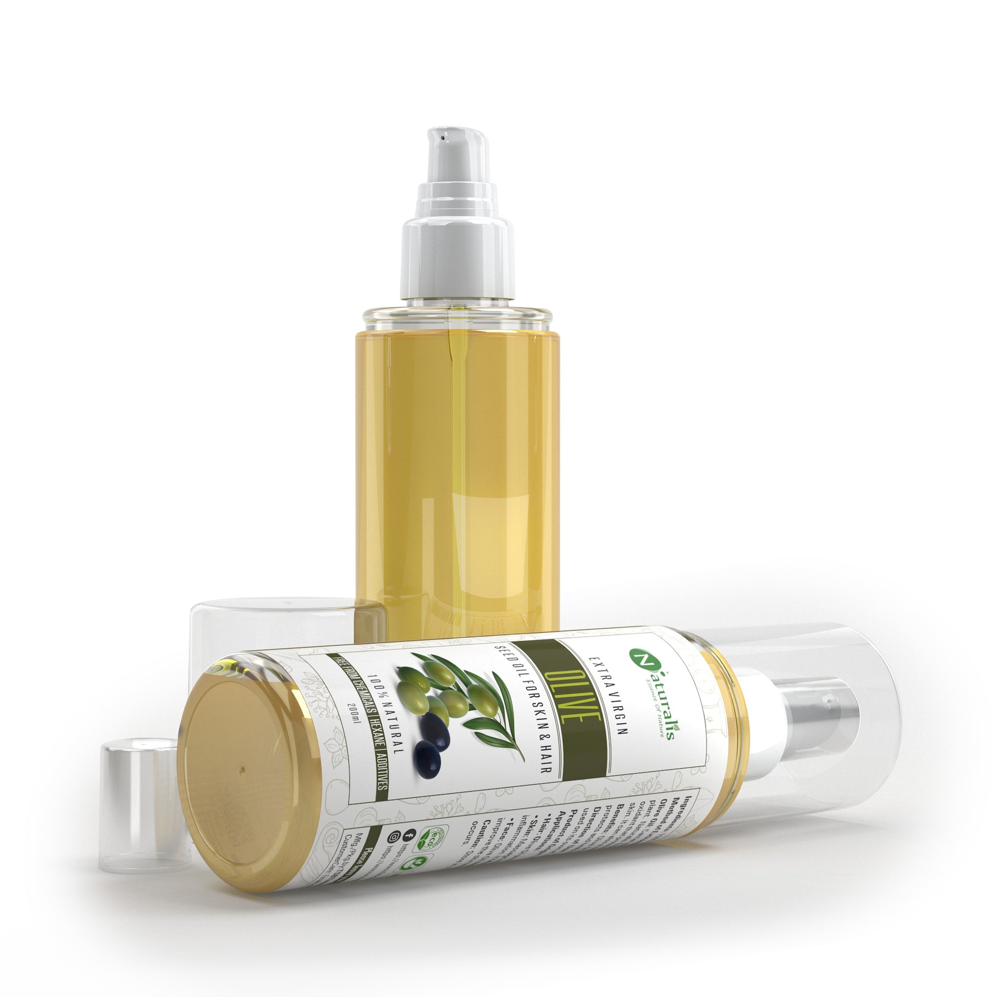 Cold Pressed Extra Virgin Olive Carrier Oil For Hair, Skin, Face and Massage 200ml - Naturalis