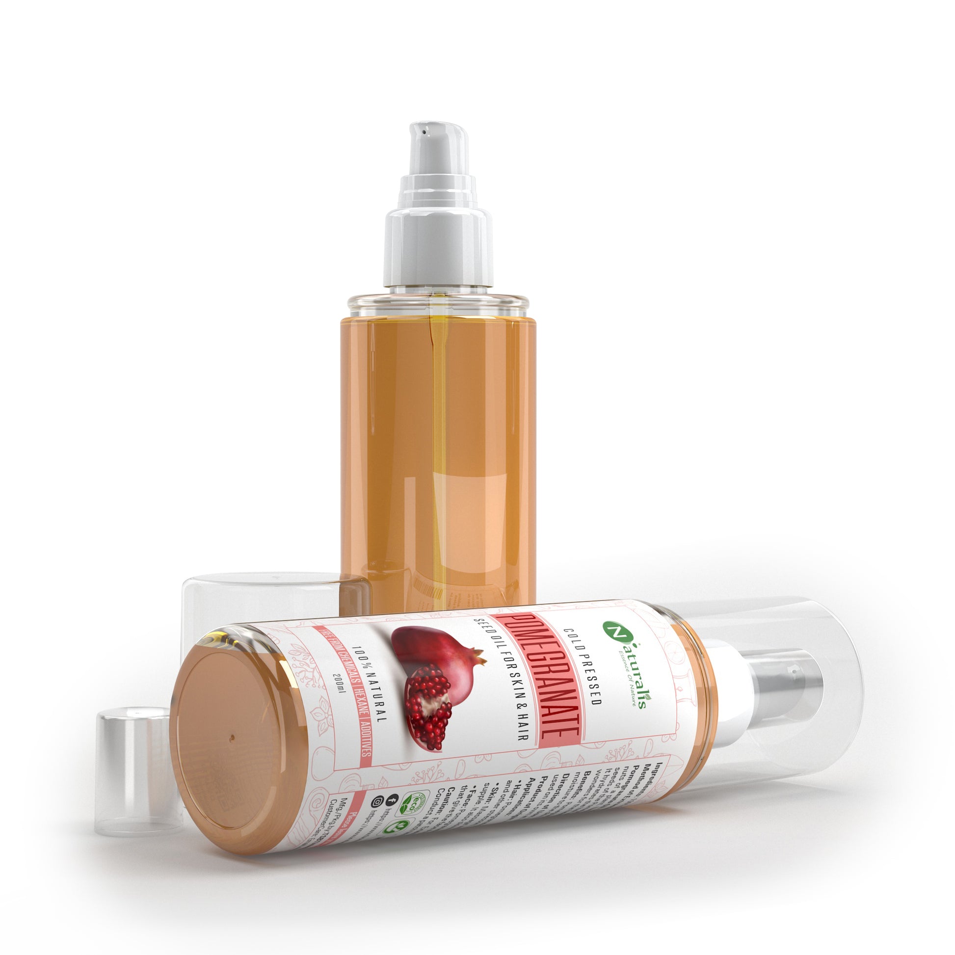 Cold Pressed Pomegranate Carrier Oil for Skin and Hair, 200ml - Naturalis