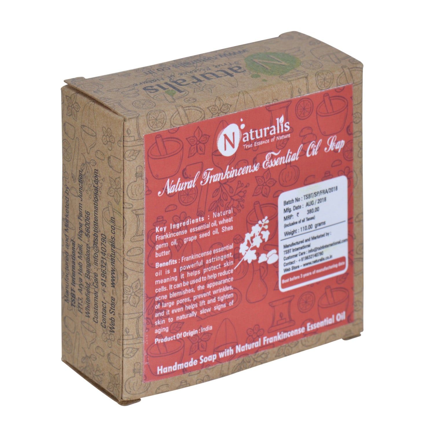 Handmade Soap with Natural Essential Oil Pack of Five - Geranium, Patchouli, Frankincense, Turmeric, Neem - Naturalis