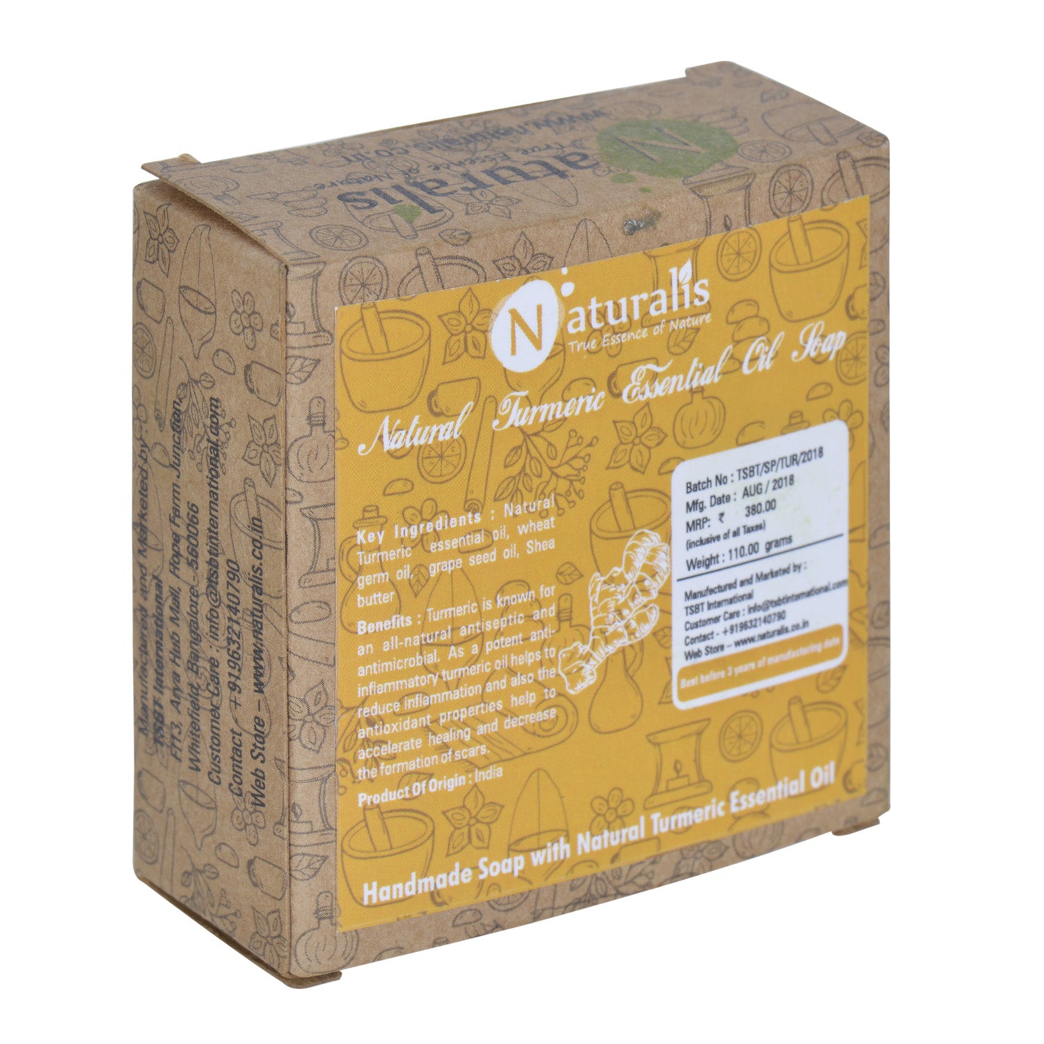 Handmade Soap with Natural Essential Oil Pack of Six - Turmeric, Tea Tree, Patchouli, Ylang-Ylang, Geranium, Calamus Essential Oil - Naturalis