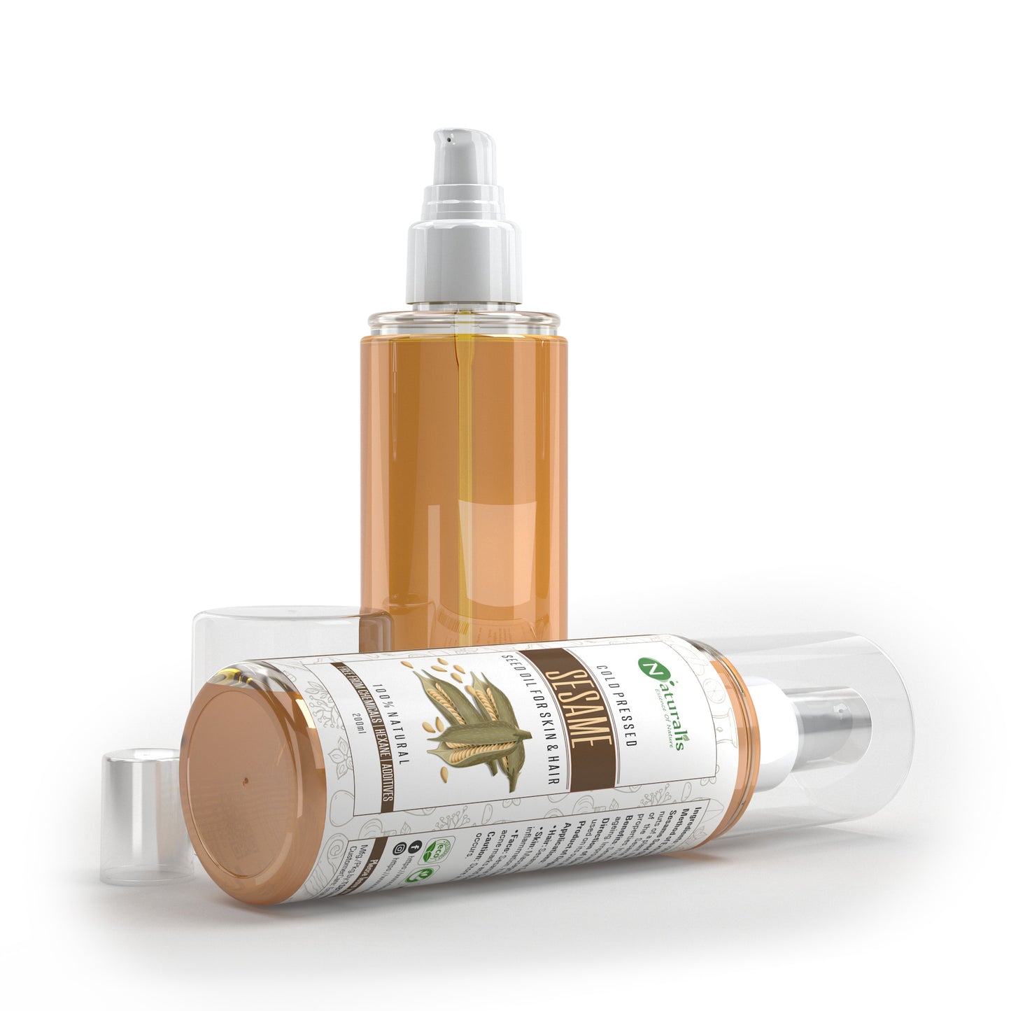 Cold Pressed Sesame Seed Carrier Oil For Hair, Body, Skin Care, Massage, 200ml - Naturalis