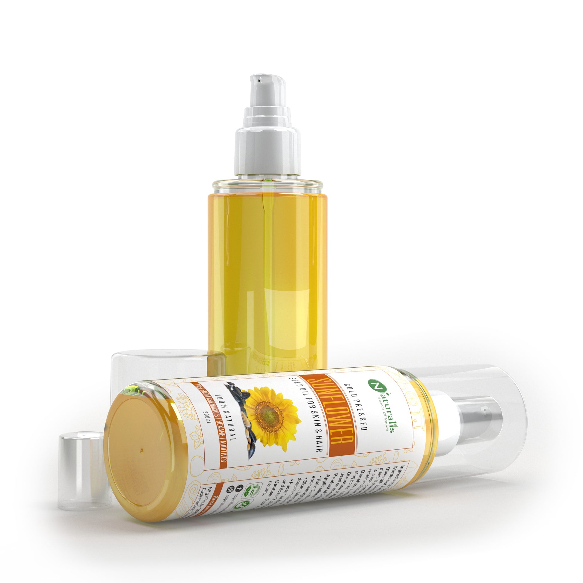 Cold Pressed Sunflower Carrier Oil for Skin, Hair & Lips, 200ml - Naturalis