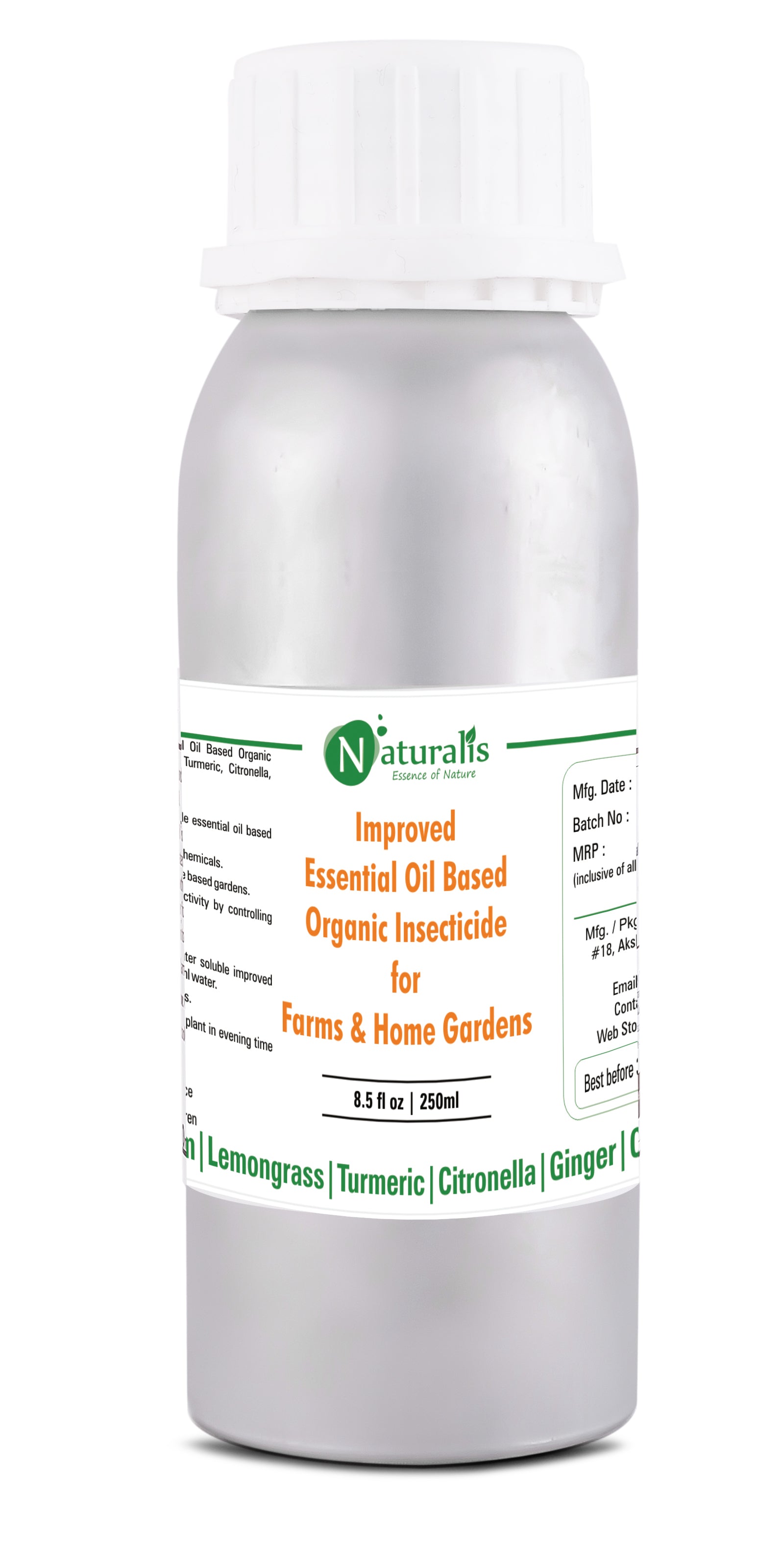 Naturalis New Improved Essential Oil Based Organic Insecticide (Neem, Lemongrass, Citronella, Turmeric) Farms & Home Gardens - Naturalis
