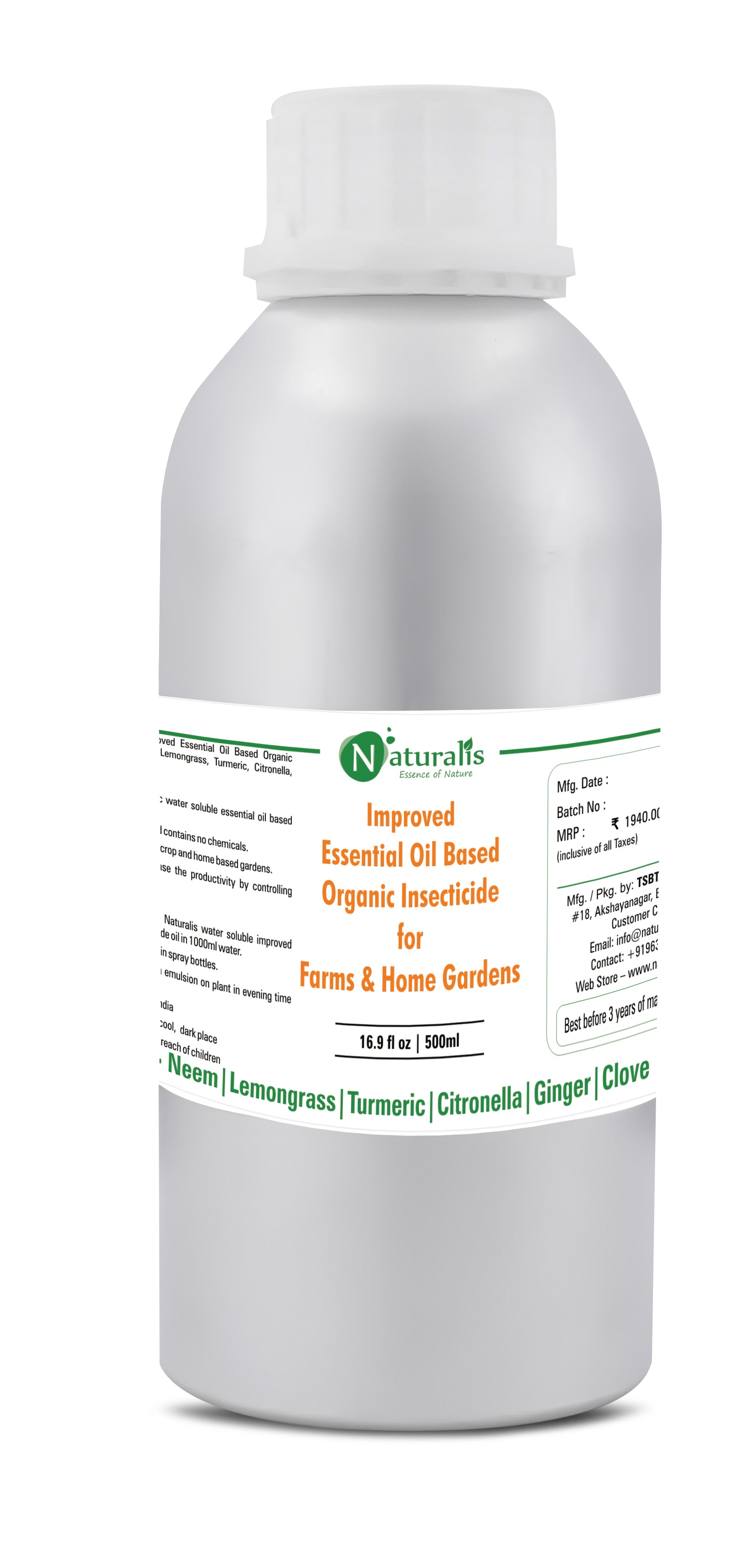 Naturalis New Improved Essential Oil Based Organic Insecticide (Neem, Lemongrass, Citronella, Turmeric) Farms & Home Gardens - Naturalis