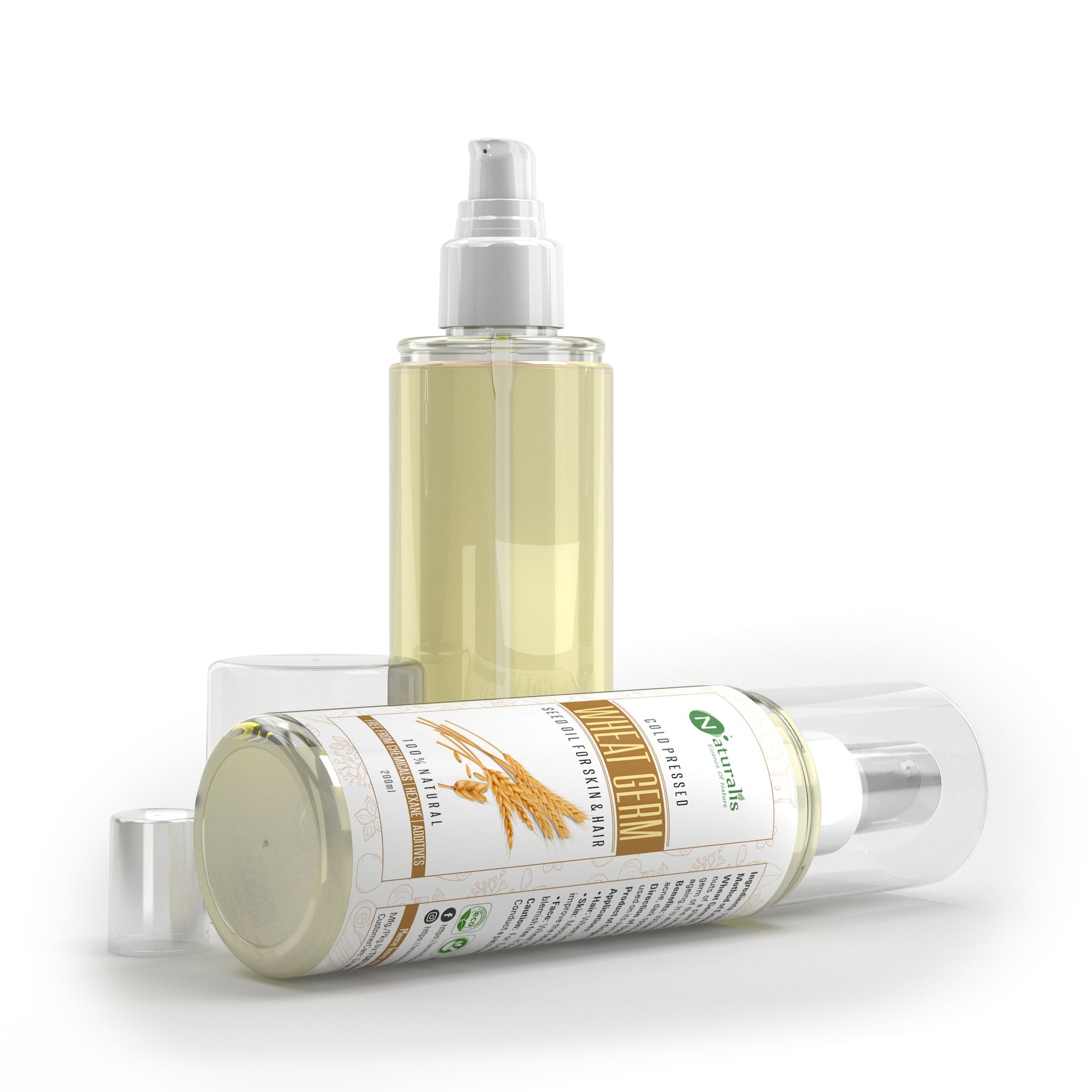 Cold Pressed Wheat Germ Carrier Oil for Skin & Hair Care, 200ml - Naturalis