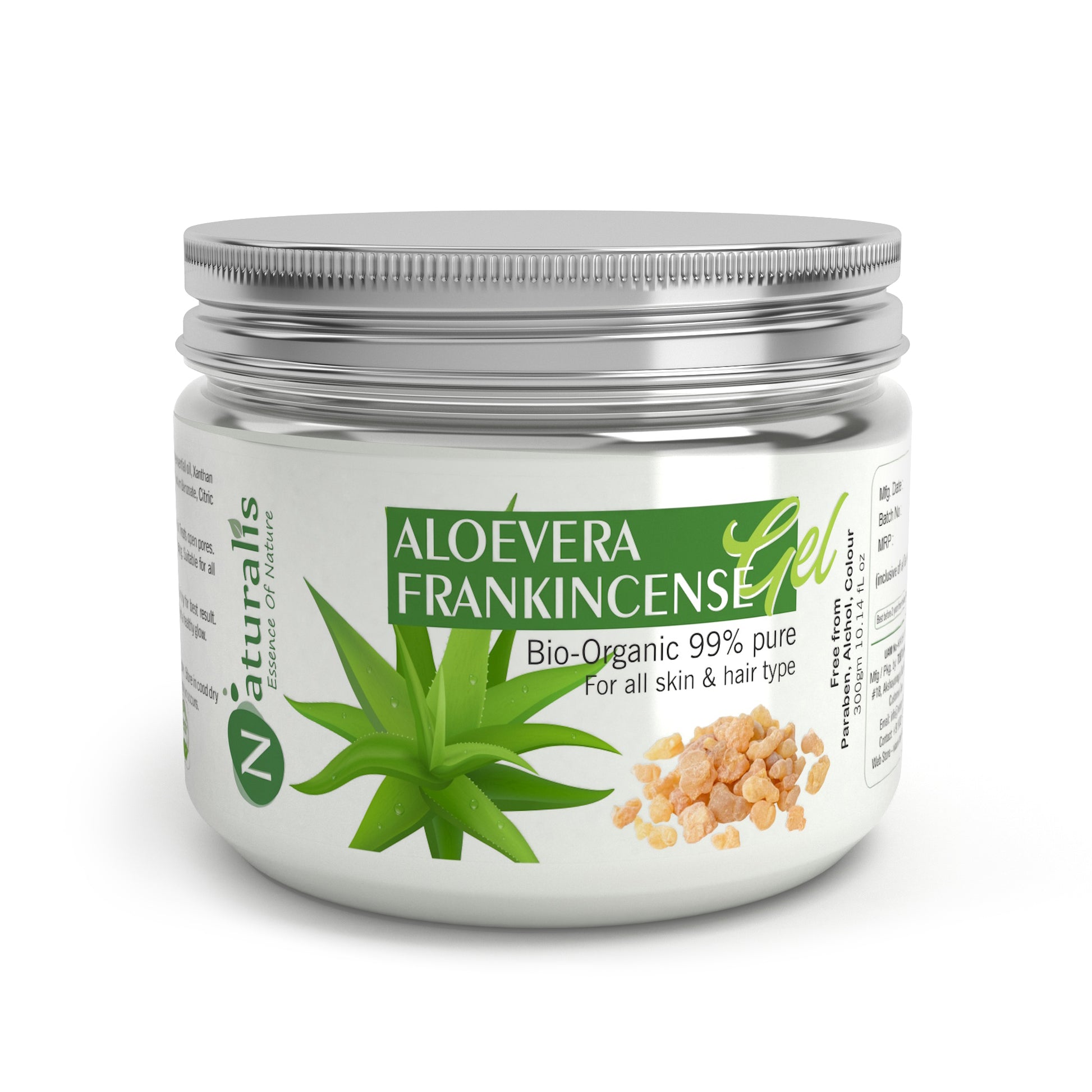 Naturalis Essence of Nature Aloe Vera Gel with Natural Frankincense Essential Oil - 100% Pure Natural - Ideal for Skin, Face, Acne Scars, Hair Care & Dark Circles - Naturalis
