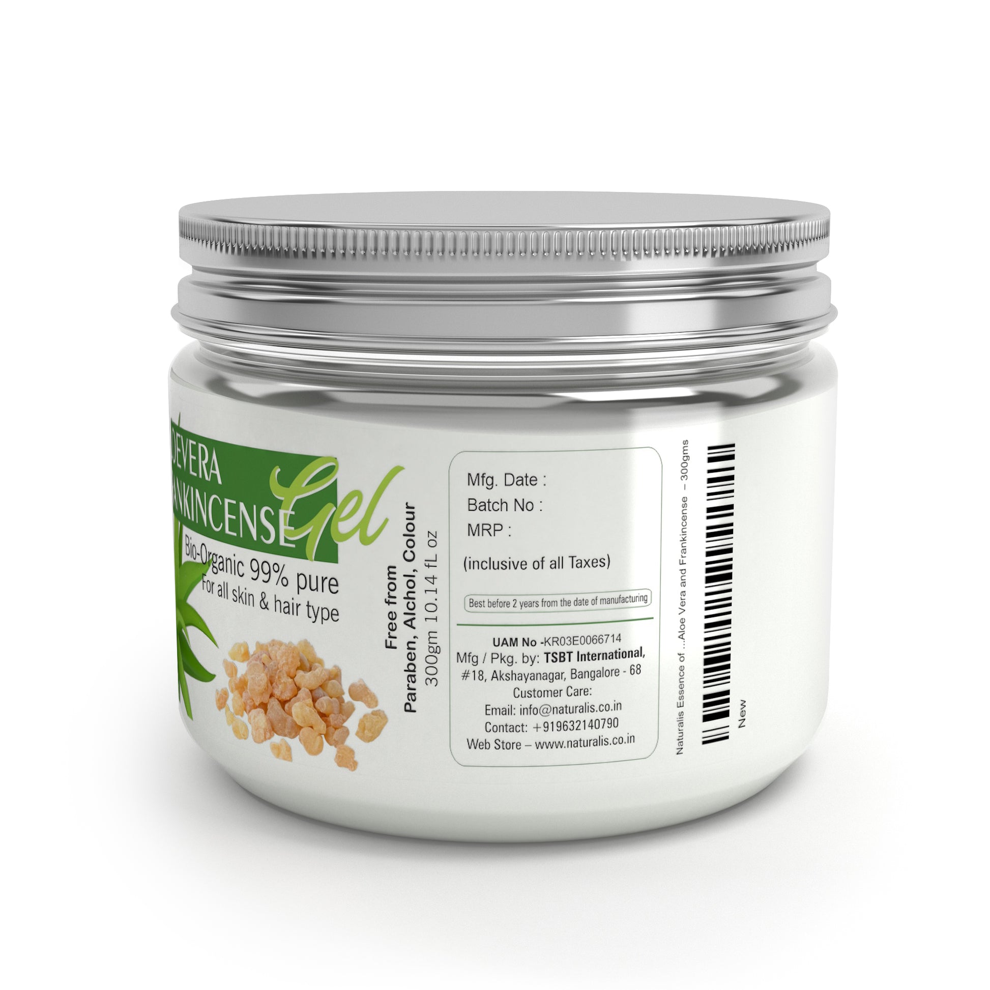 Naturalis Essence of Nature Aloe Vera Gel with Natural Frankincense Essential Oil - 100% Pure Natural - Ideal for Skin, Face, Acne Scars, Hair Care & Dark Circles - Naturalis