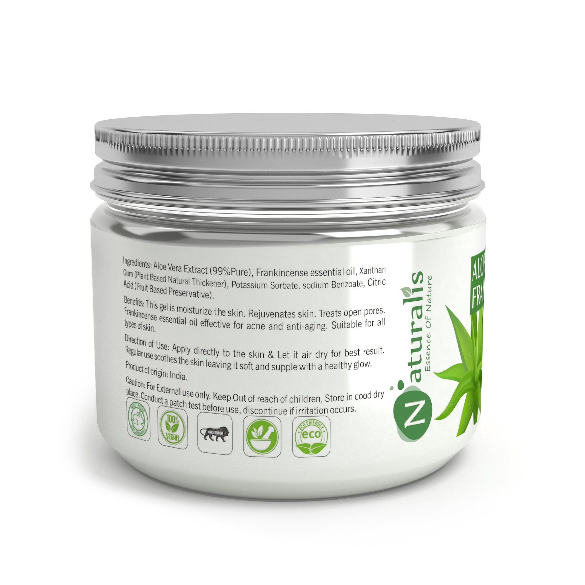 Naturalis Essence of Nature Aloe Vera Gel with Natural Frankincense Essential Oil - 100% Pure Natural - Ideal for Skin, Face, Acne Scars, Hair Care & Dark Circles - Naturalis
