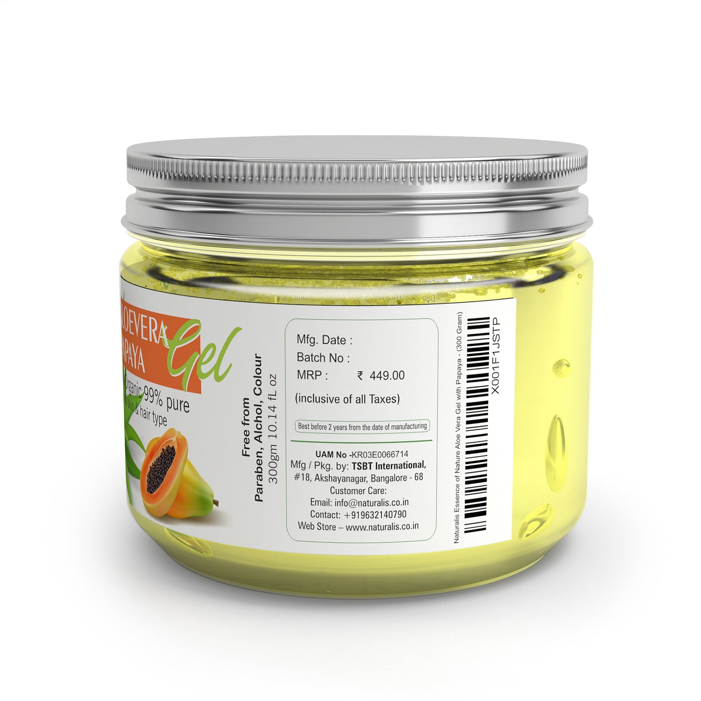 Aloe Vera Gel with Papaya for Skin, Face, Acne Scars, Moisturizer & Dark Circles (300 Gms)