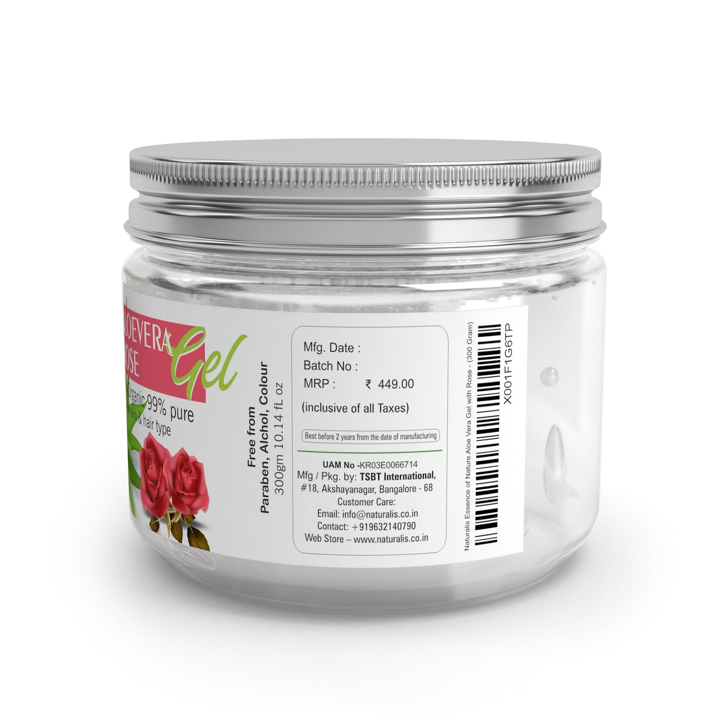 Aloe Vera Gel with Rose extract for Skin, Face, Acne Scars, Moisturizer & Dark Circles (300 Gms)