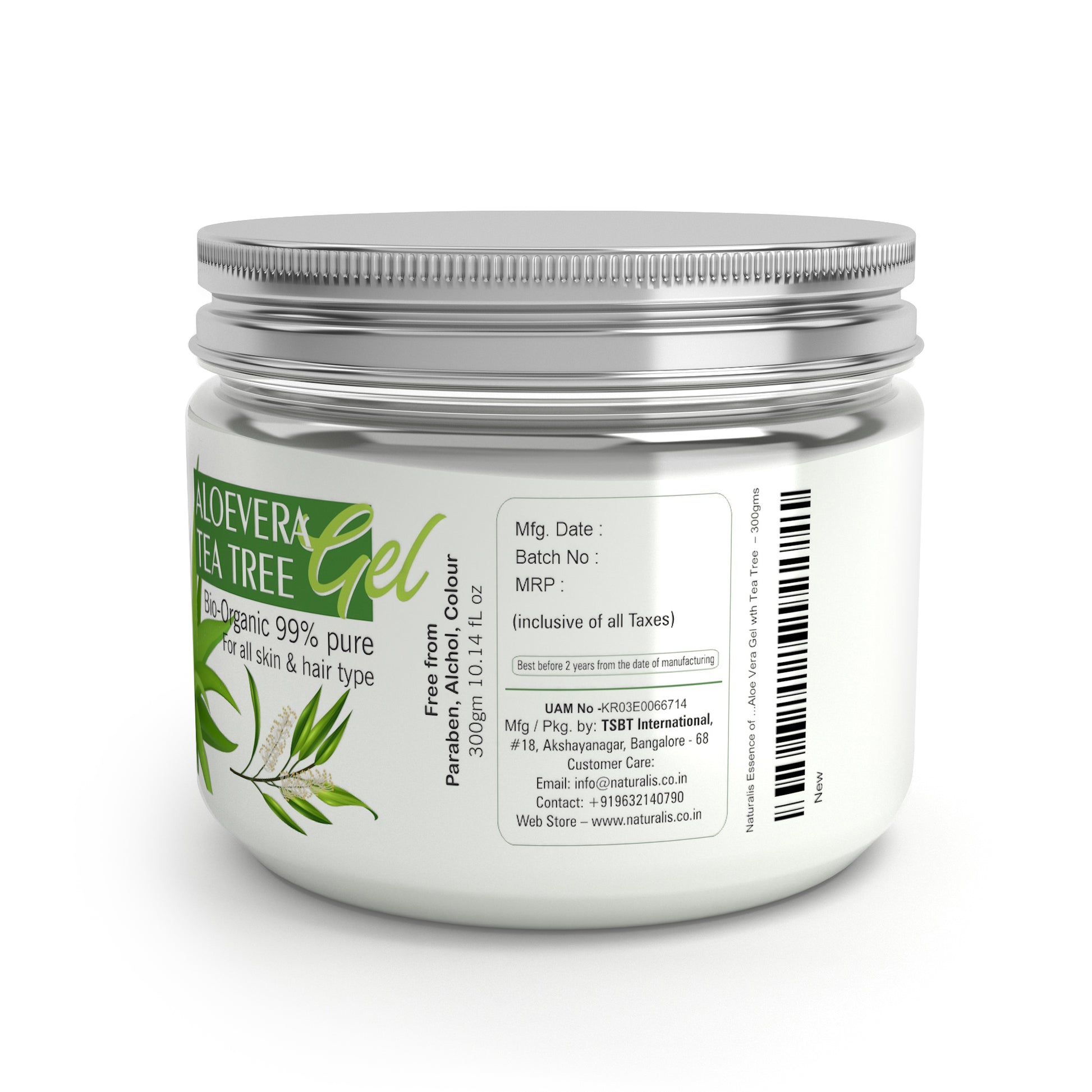 Naturalis Essence of Nature Aloe Vera Gel with Natural Tea Tree Essential Oil - 100% Pure Natural - Ideal for Skin, Face, Acne Scars, Hair Care & Dark Circles - Naturalis