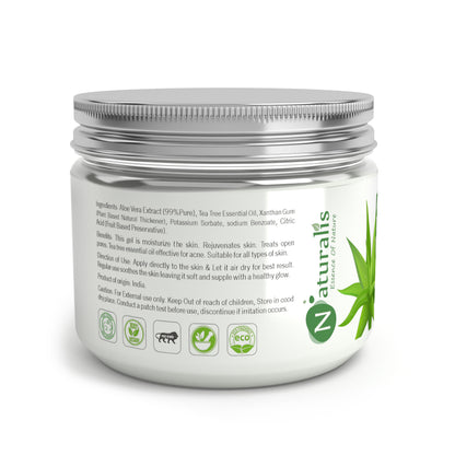 Naturalis Essence of Nature Aloe Vera Gel with Natural Tea Tree Essential Oil - 100% Pure Natural - Ideal for Skin, Face, Acne Scars, Hair Care & Dark Circles - Naturalis