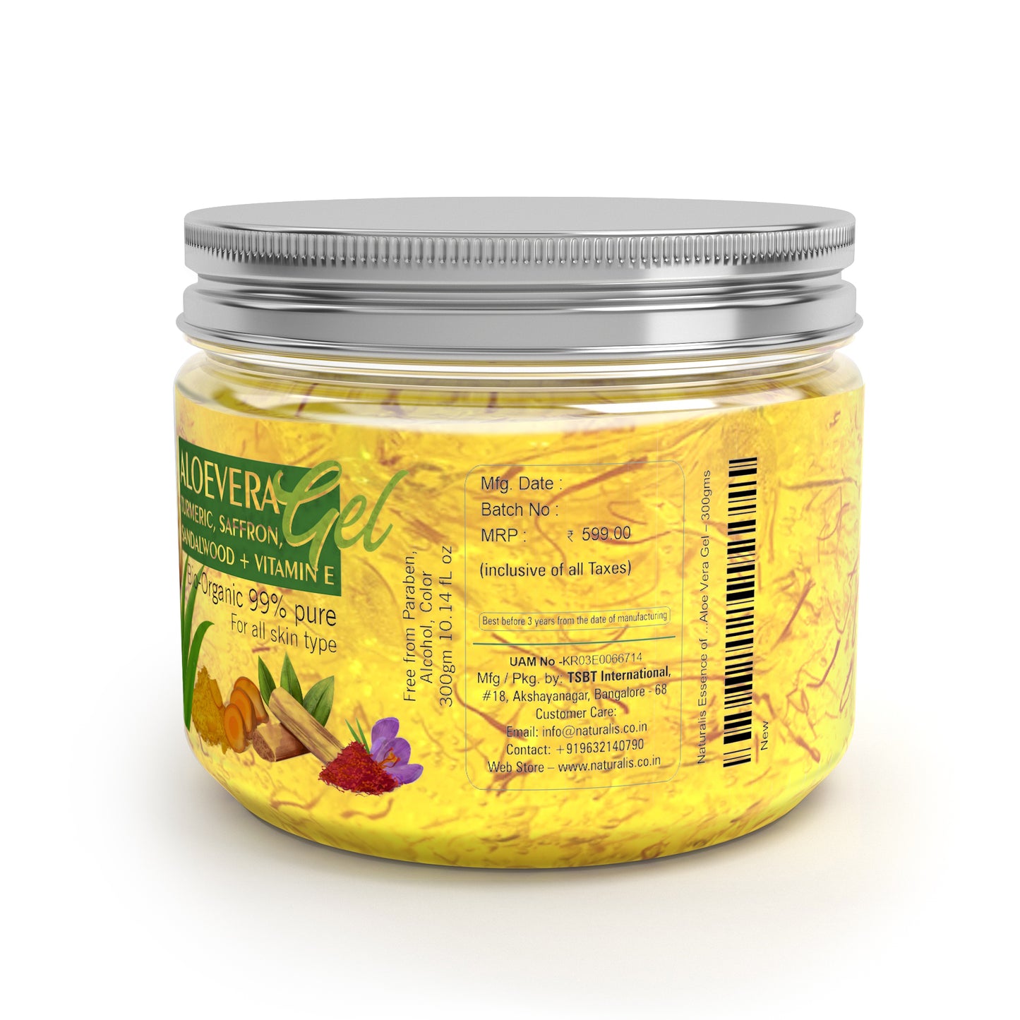 Aloe Vera Gel with Haldi Chandan Kesar - Ideal for Skin, Face, Acne Scars & Dark Circles
