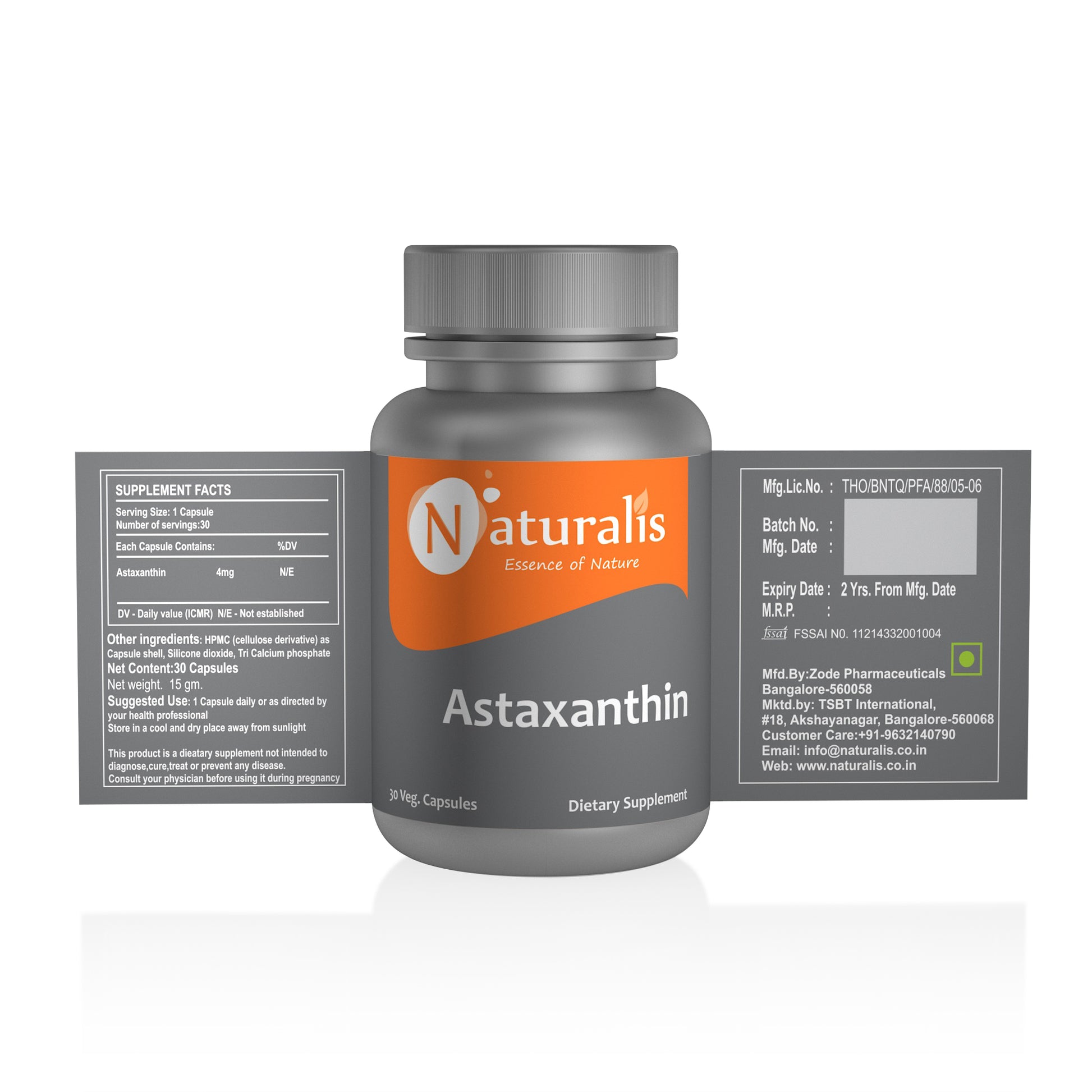 Naturalis Essence of Nature Astaxanthin 4mg (For healthy skin and eyes) – 30 Veg capsules - Naturalis