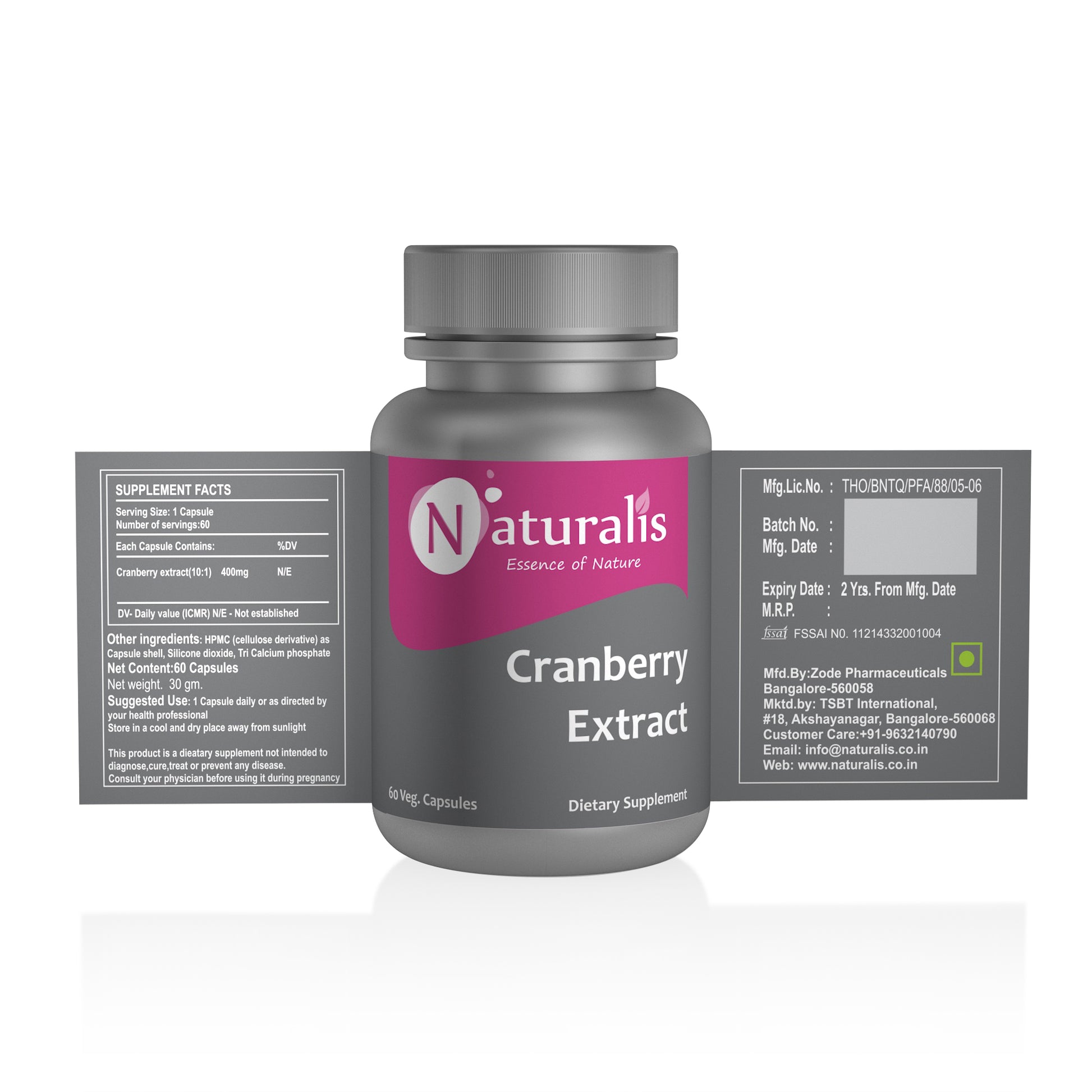 Naturalis Essence of Nature Cranberry extract 400mg (For Immunity antioxidant skincare) – 60 Veg capsules - Naturalis