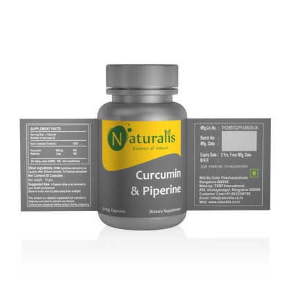 Turmeric Curcumin (95% Curcuminoids)  with Piperine, 30 Plant-Based Capsules, Non-GMO & Gluten Free (500mg) - Naturalis