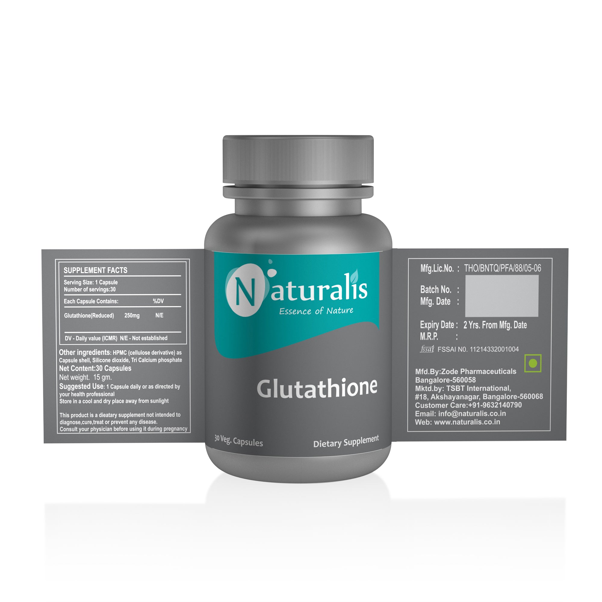 Naturalis Essence of Nature Glutathione 250mg (For Skin and Antioxidant support) – 30 Veg capsules - Naturalis