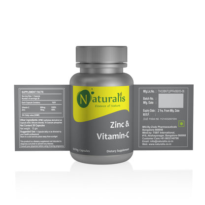 Naturalis Essence of Nature Vitamin C 500mg with zinc 10mg (For Immunity antioxidant skincare) – 60 Veg capsules - Naturalis
